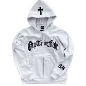 One true fate 888‎ zip up hoodie, white size L NWT
